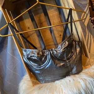 Lamé denim bustier (smoke w/ black)